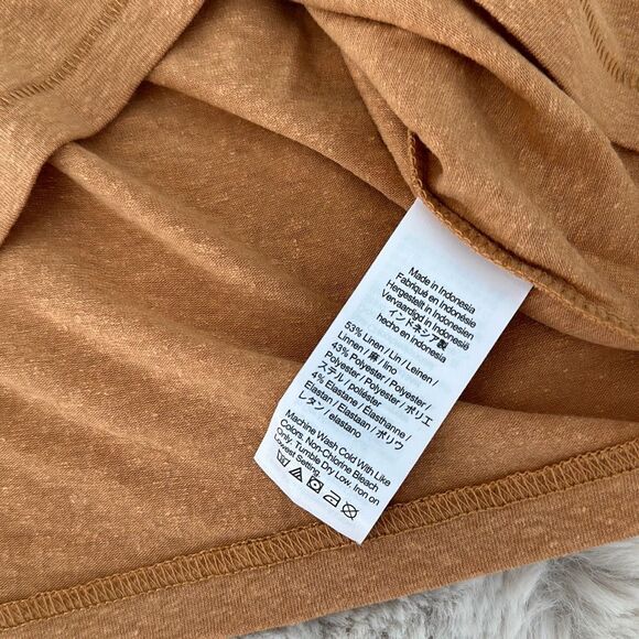 J. Crew V-neck T-shirt Stretch Linen Blend in Warm Brandy Size M - Picture 6 of 7